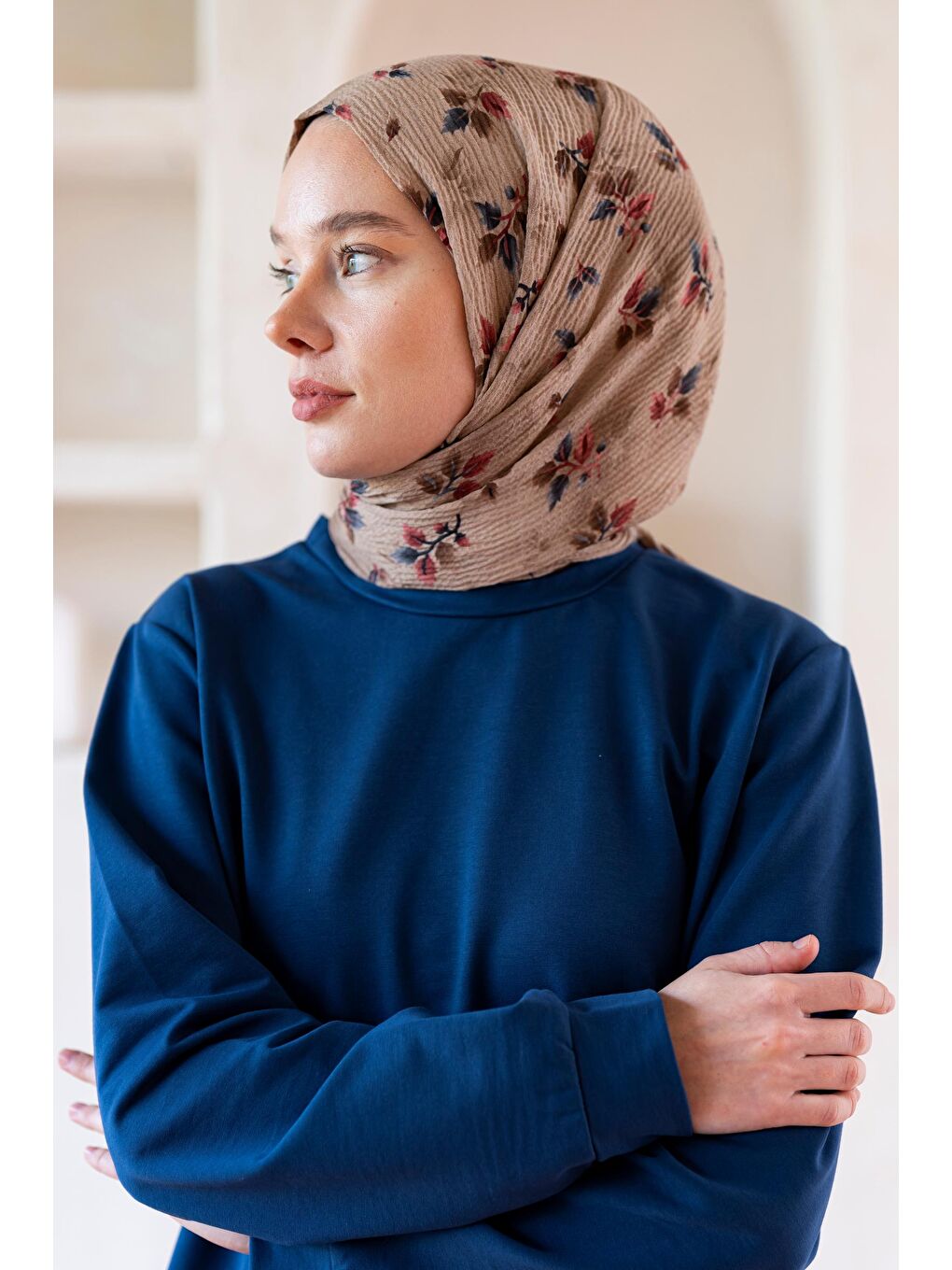 Sarı Kadın Ütü İstemeyen Meşe Desen Bürümcük Şal-2