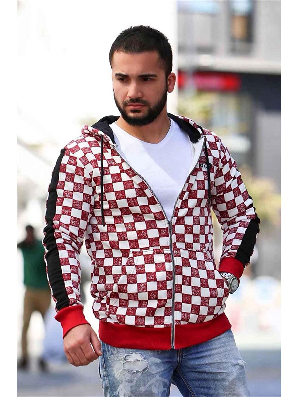 Madmext Bordo Erkek Bordo kapüşonlu Sweatshirt 2746