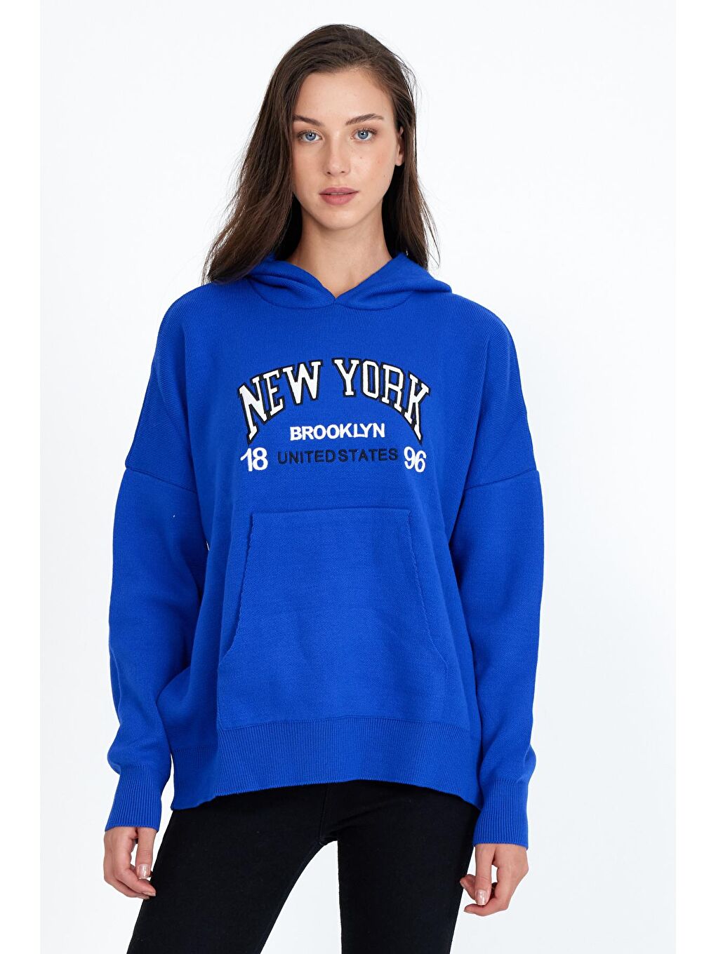Mavi Kadın  Newyork Yazılı Sweat Kazak