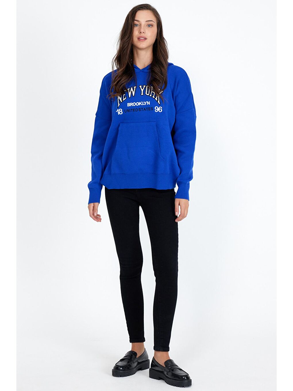 Mavi Kadın  Newyork Yazılı Sweat Kazak-1