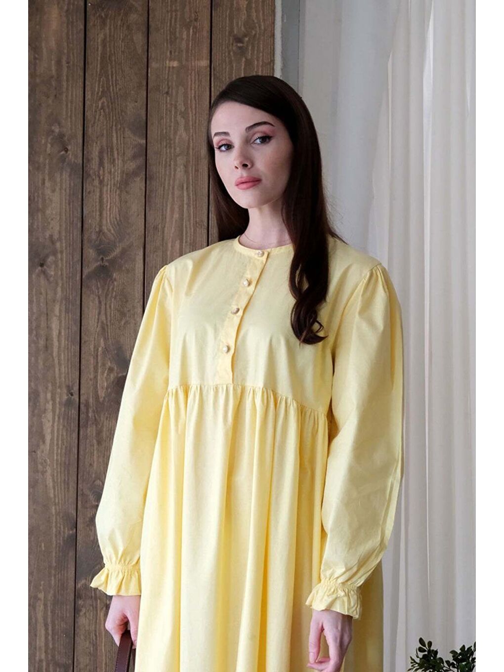 Sarı Düğmeli Elbise-2