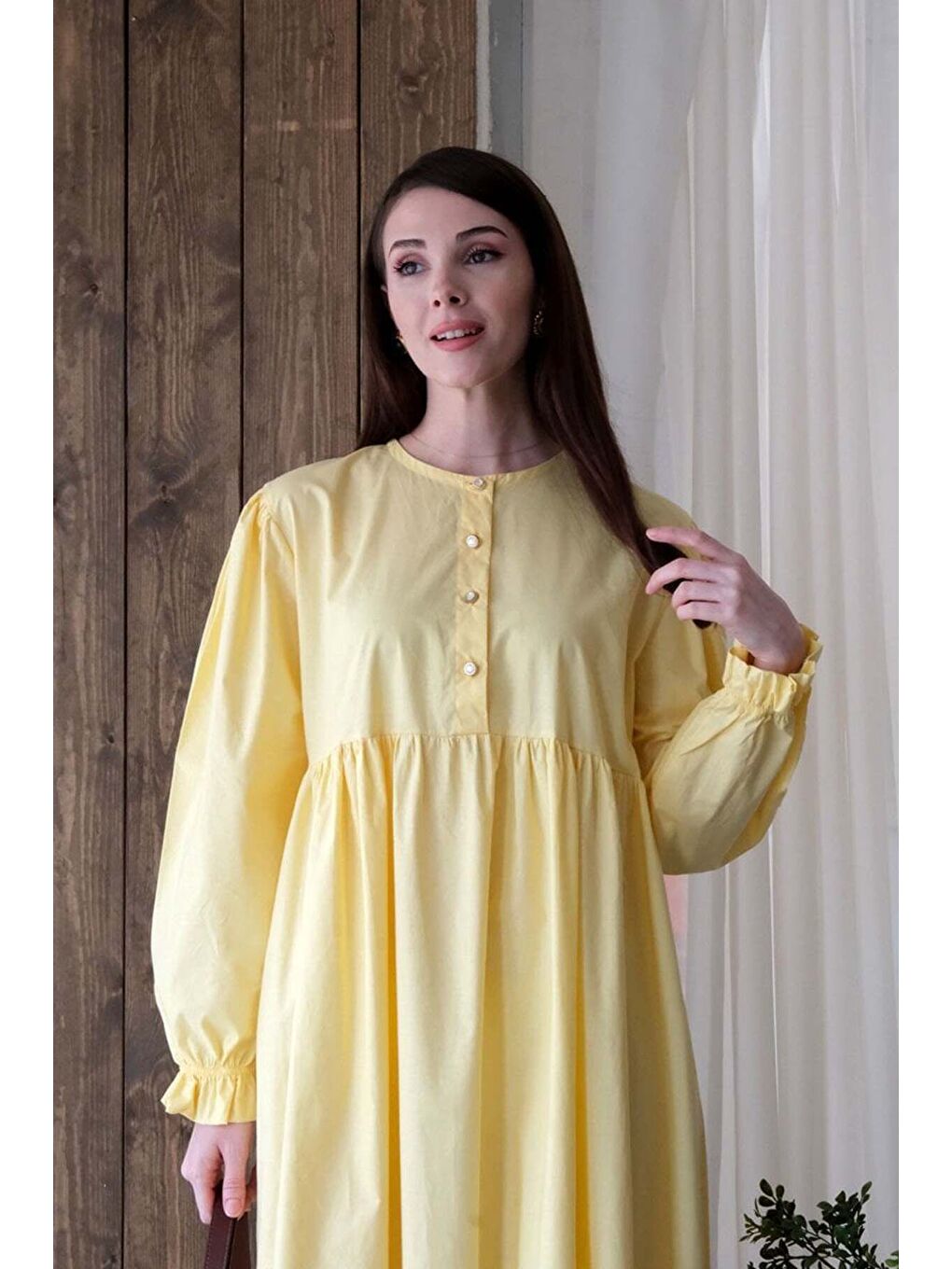 Sarı Düğmeli Elbise-3