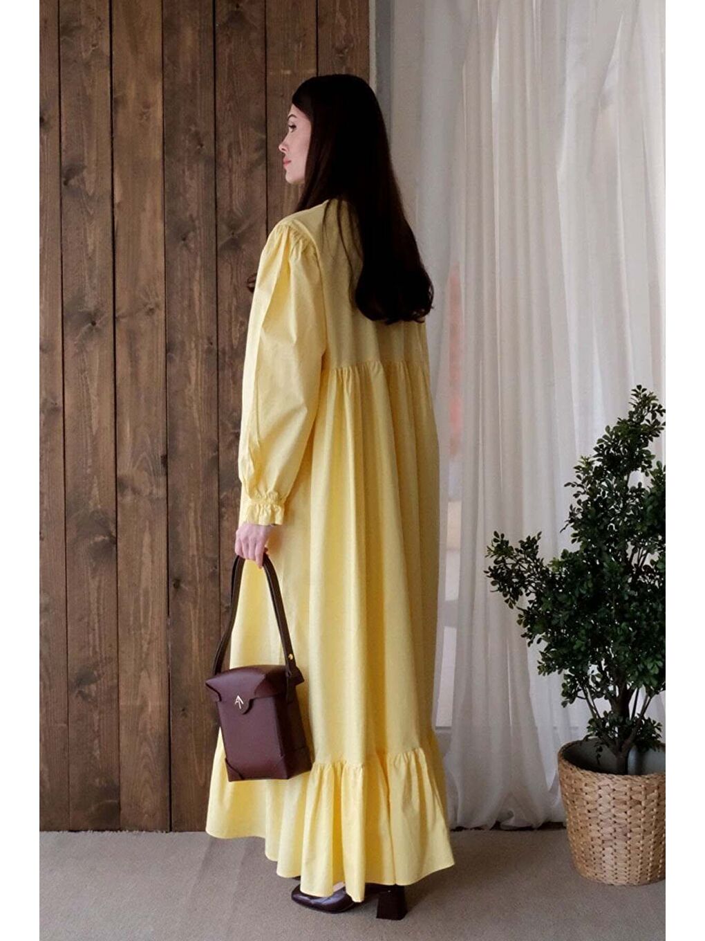Sarı Düğmeli Elbise-4