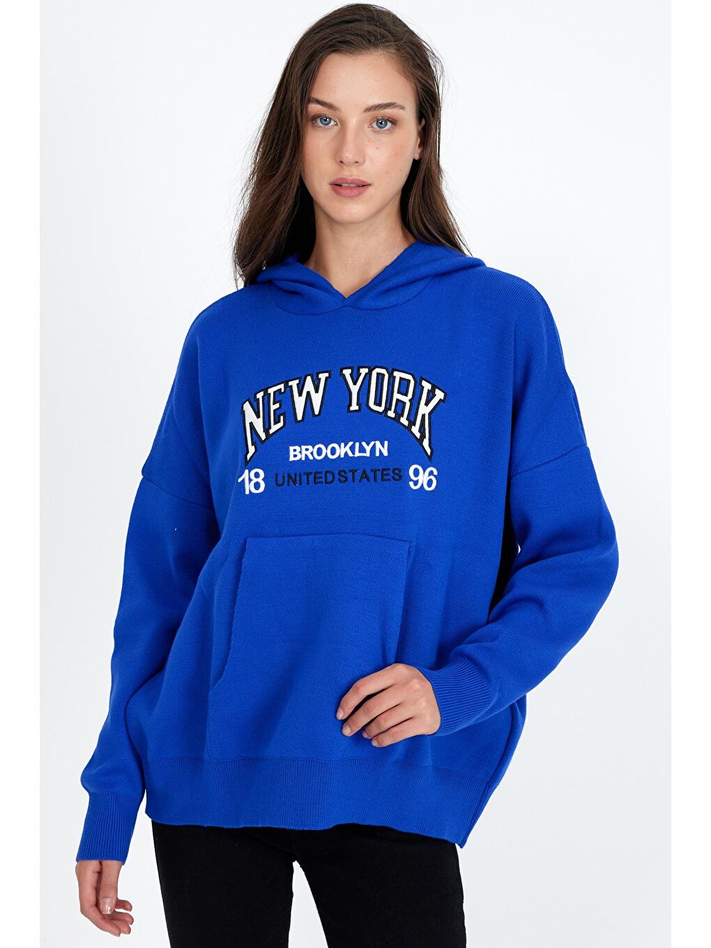 Mavi Kadın  Newyork Yazılı Sweat Kazak-3