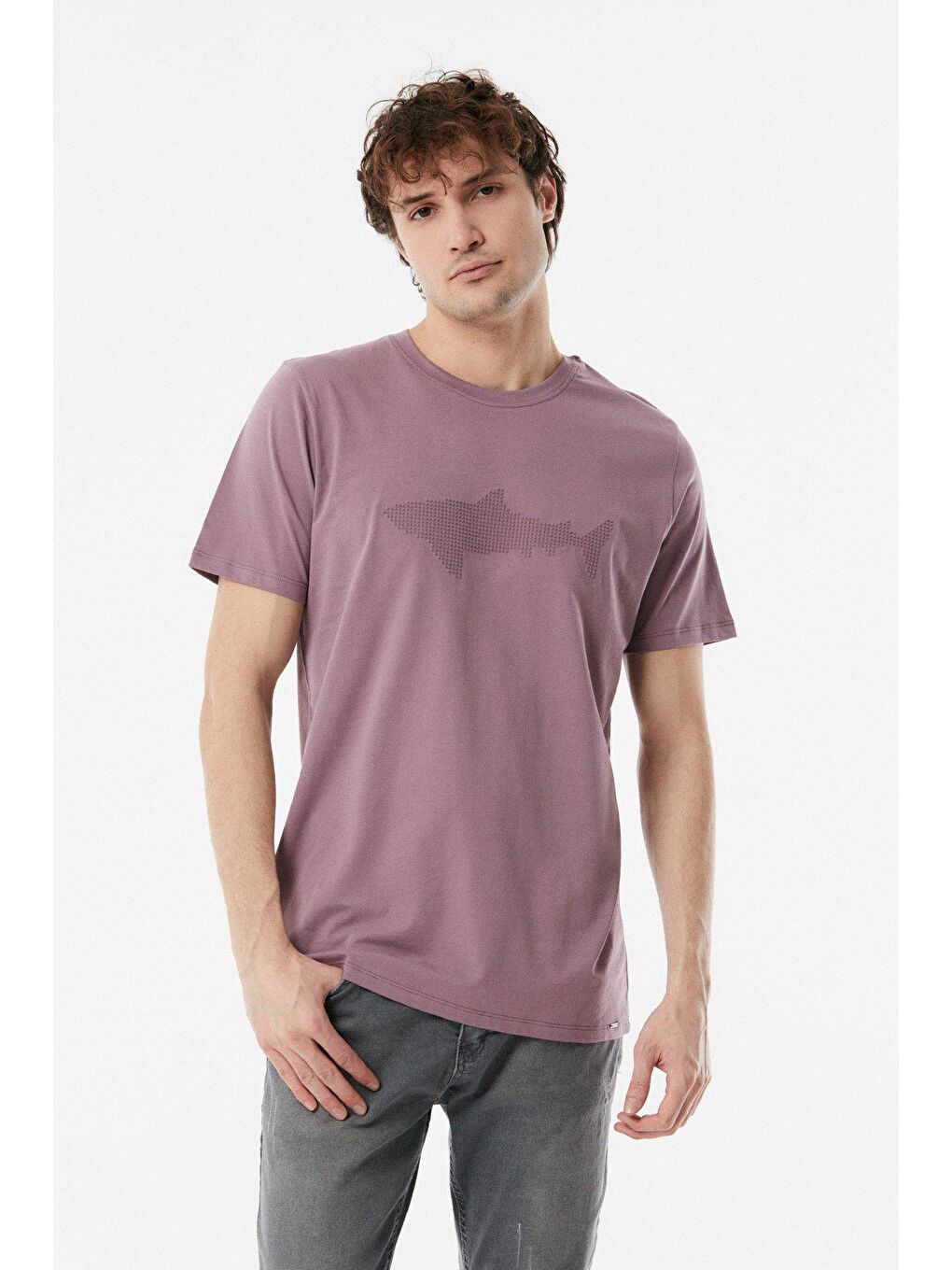 Mor Balık Kabartmalı Bisiklet Yaka Tişört-2