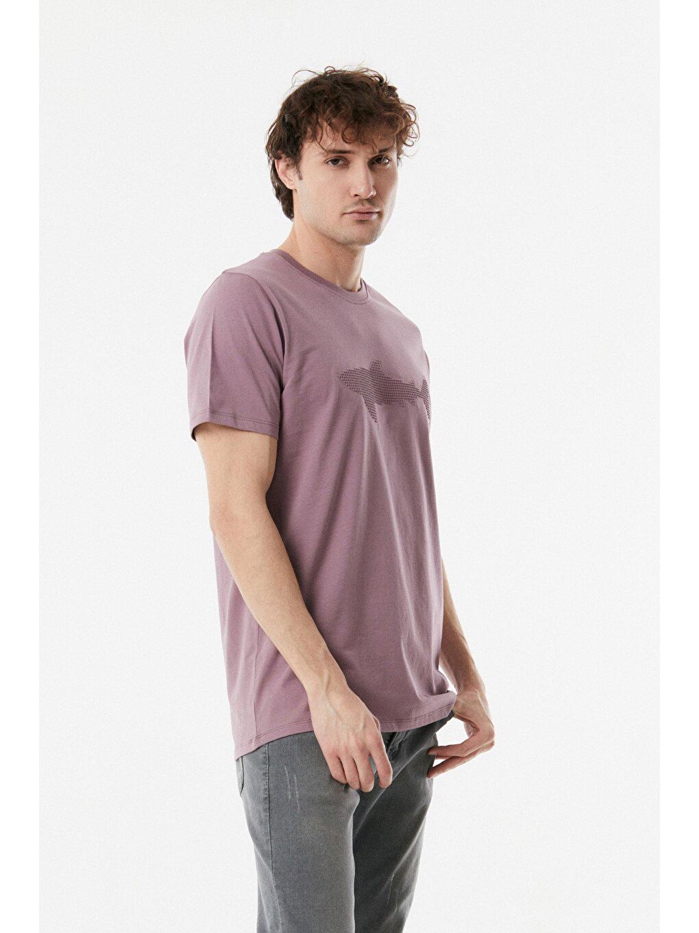 Mor Balık Kabartmalı Bisiklet Yaka Tişört-3