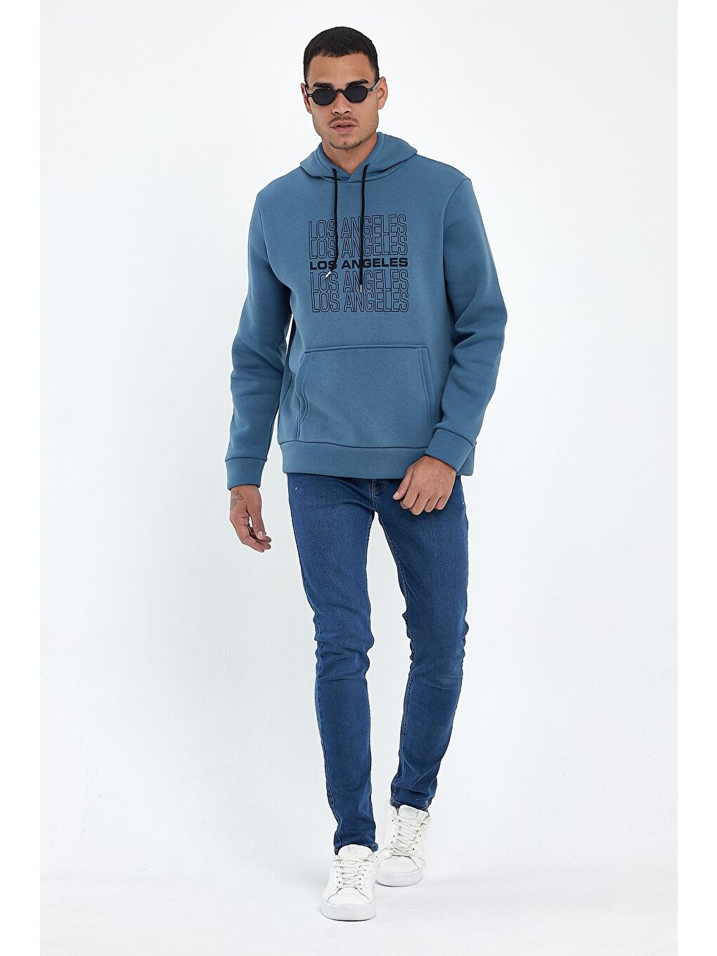Petrol Erkek Kapüşonlu Regular Fit İçi Polarlı 3 iplik Los Angeles Baskılı  spr24sw10