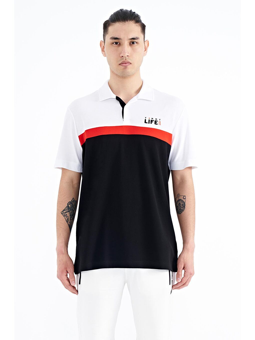 TOMMYLIFE Siyah Renk Geçişli Polo Yaka Standart Kalıp Erkek T-shirt - 88238