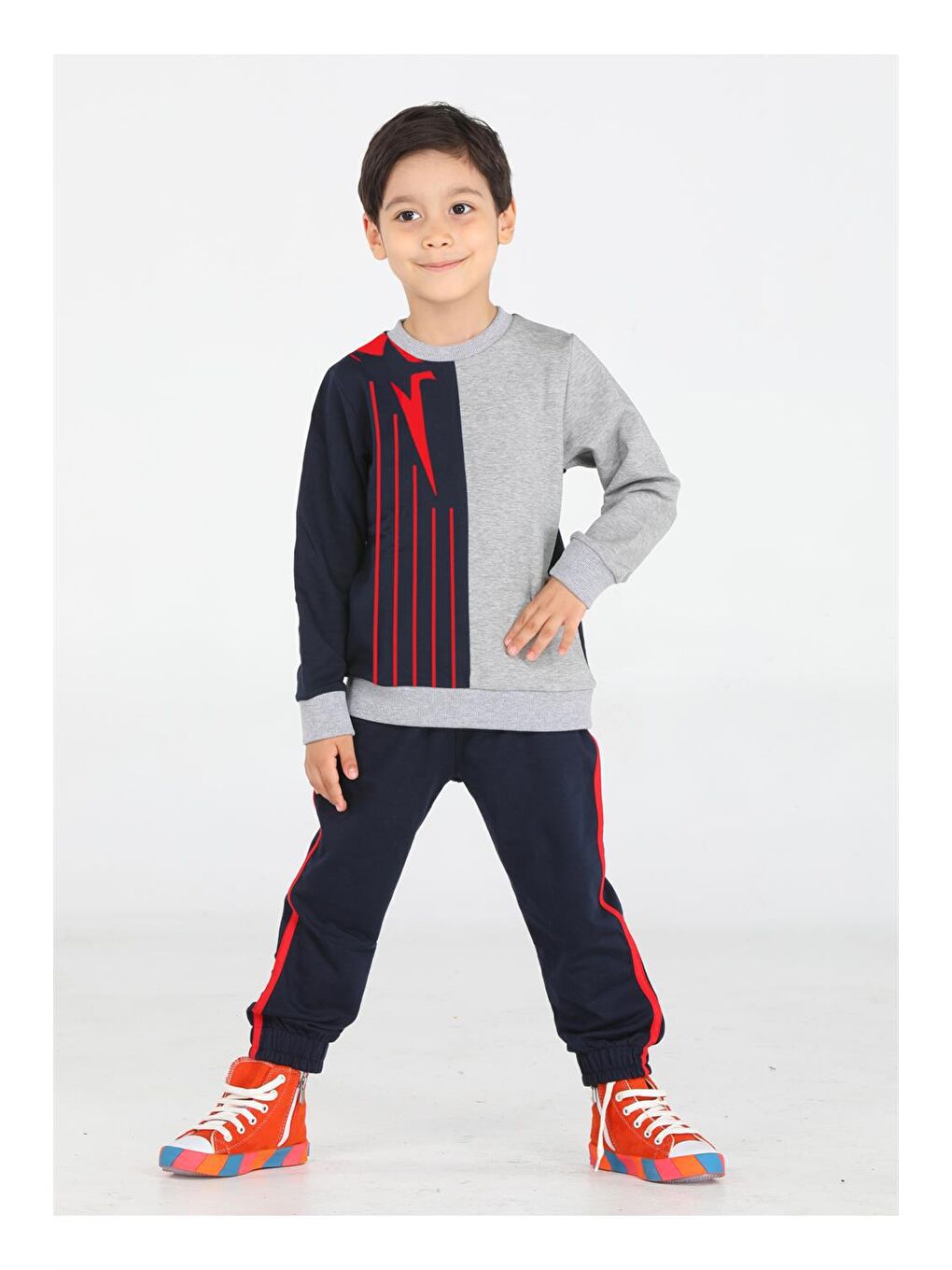 Gri Stripe Erkek Çocuk Eşofman Takım