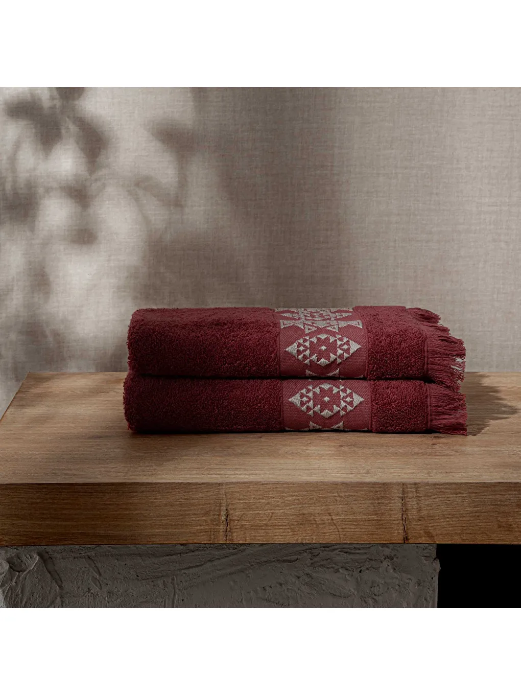 Hereke 2'li El Yüz Havlusu Seti %100 Pamuk Jakarlı Bordo 50x80 Cm-1