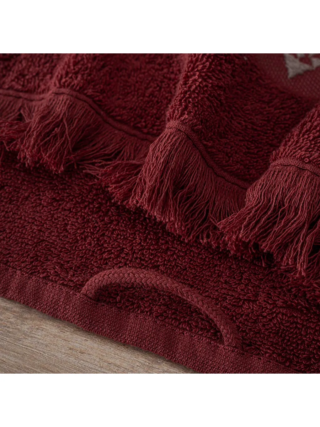 Hereke 2'li El Yüz Havlusu Seti %100 Pamuk Jakarlı Bordo 50x80 Cm-3