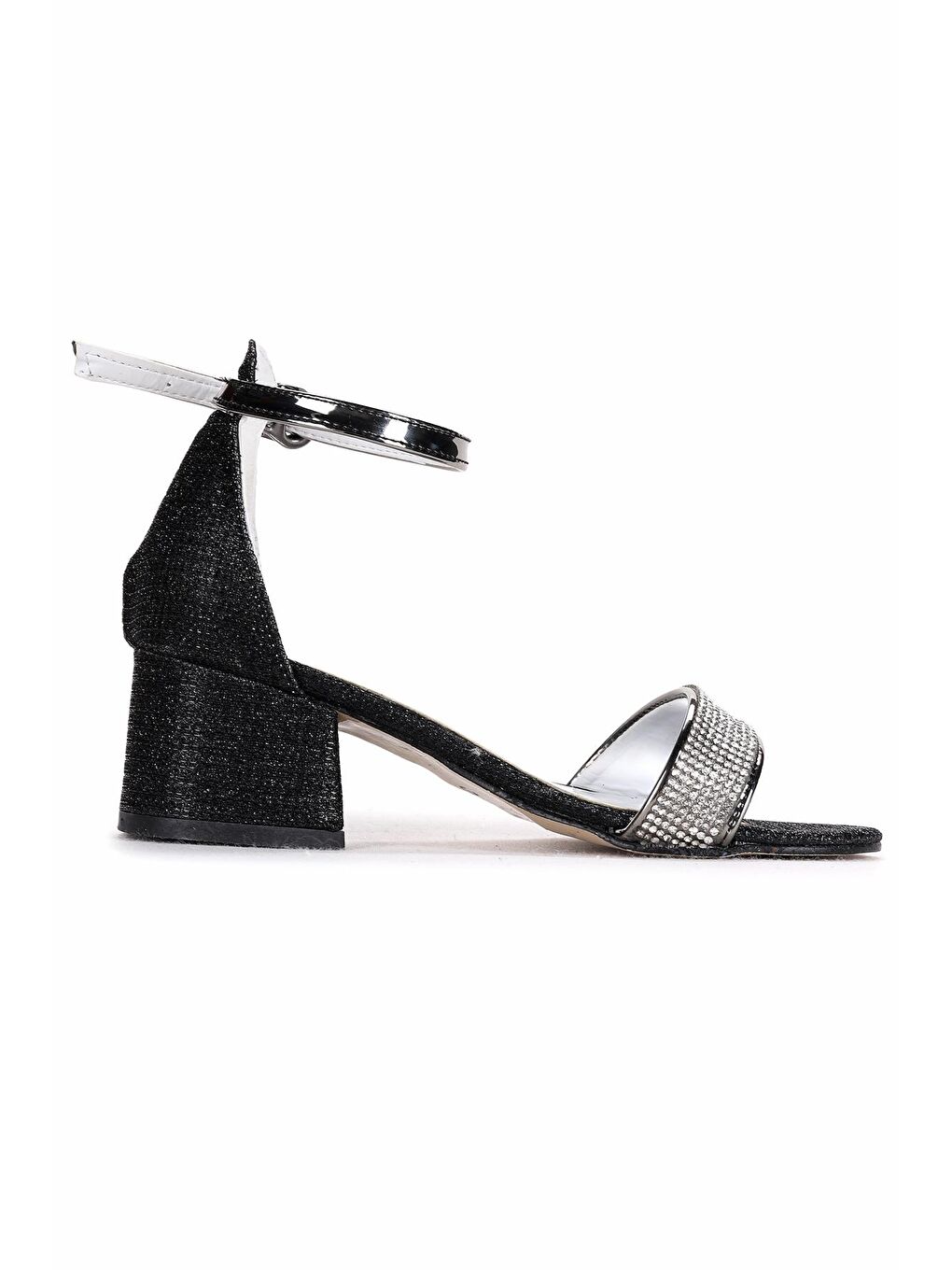 Siyah Kız Çocuk 5 Cm Topuklu Sandalet Ayakkabı 040 Elmnt Simli Taşlı-2