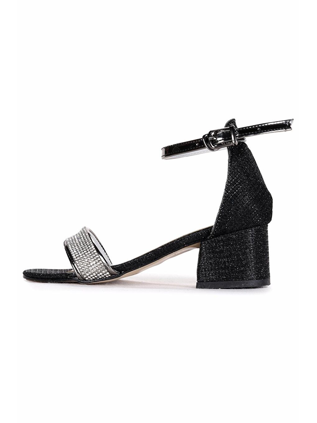 Siyah Kız Çocuk 5 Cm Topuklu Sandalet Ayakkabı 040 Elmnt Simli Taşlı-3