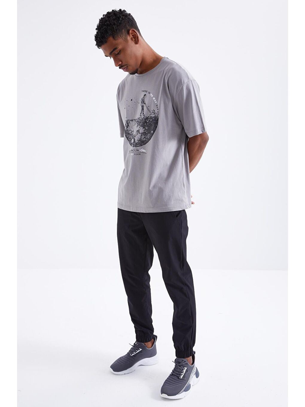 TOMMYLIFE Gri Baskılı O Yaka Erkek Oversize T-Shirt - 88098 - 3