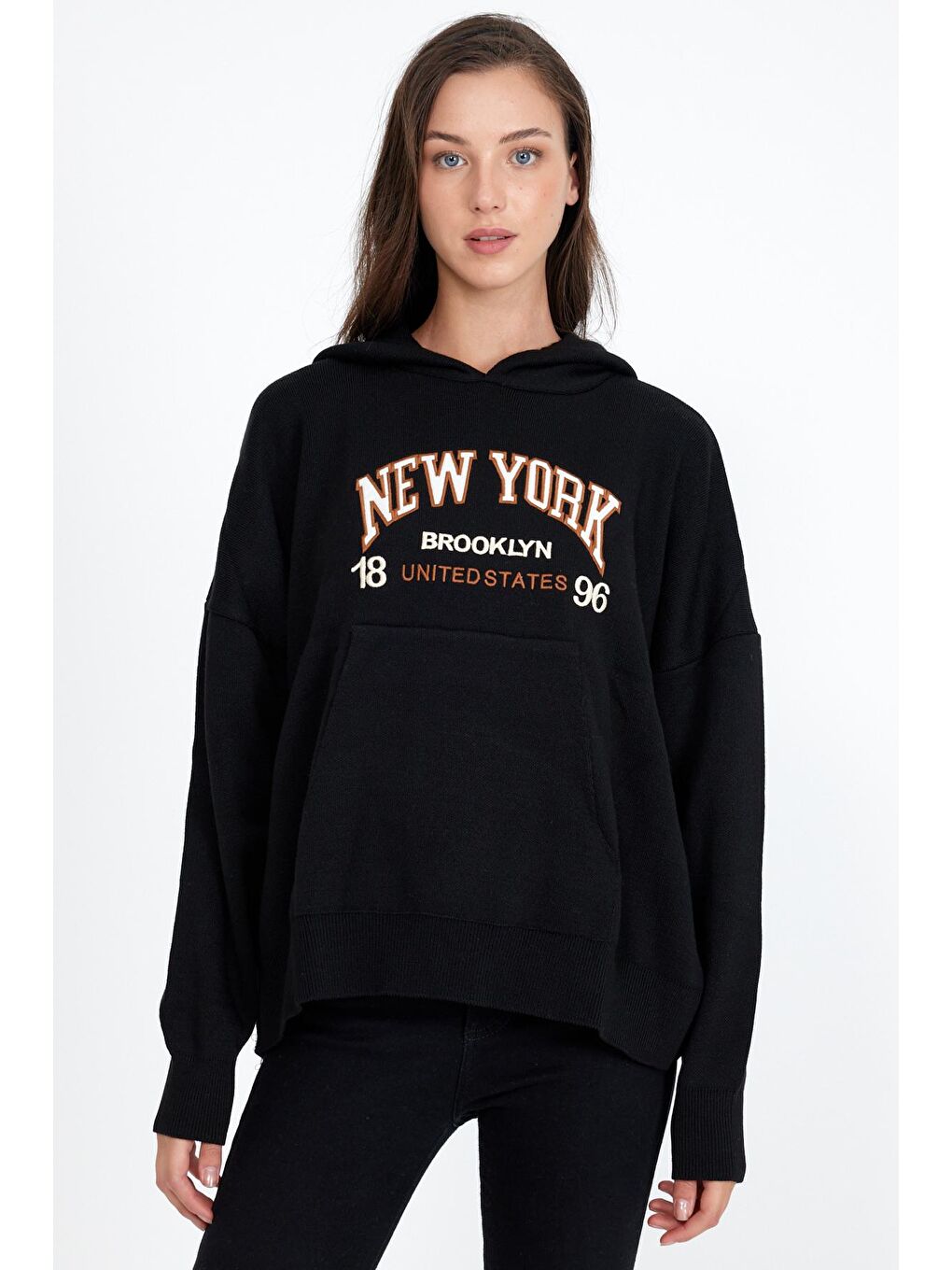 Siyah Kadın  Newyork Yazılı Sweat Kazak