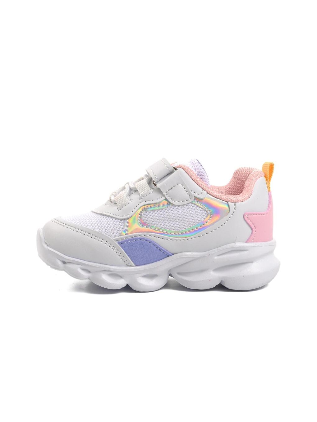 Beyaz Pembe-Lila Unisex Cırtlı Bebek Spor Ayakkabı 1253-1