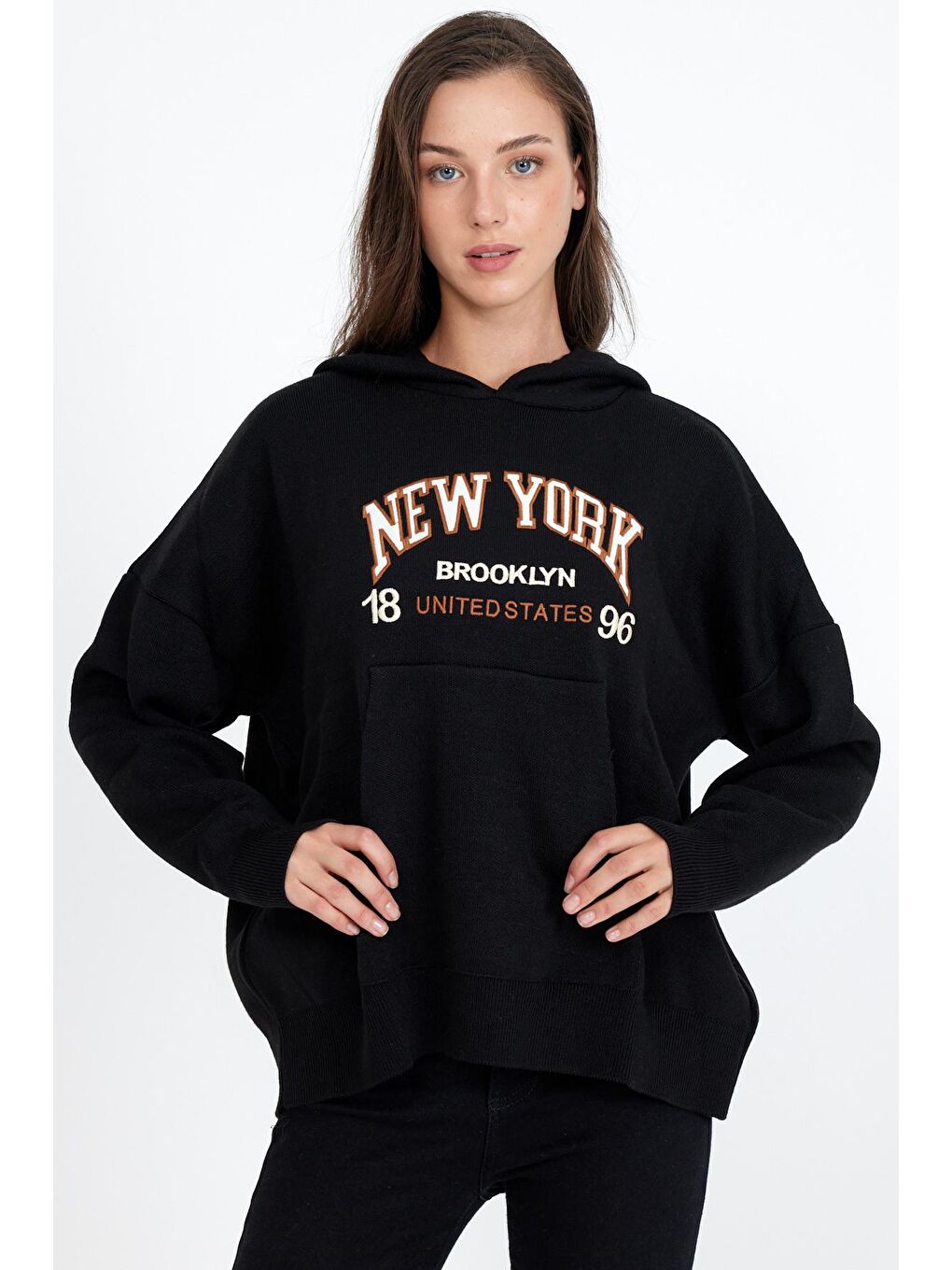 Siyah Kadın  Newyork Yazılı Sweat Kazak-2