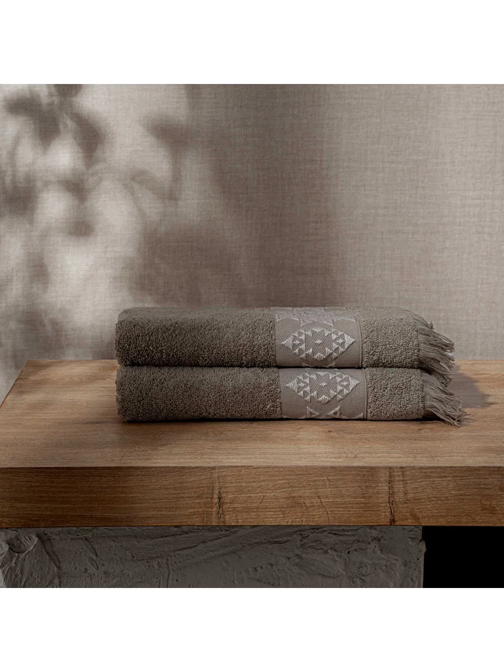 Hereke 2'li El Yüz Havlusu Seti %100 Pamuk Jakarlı Koyu Bej 50x80 Cm-1