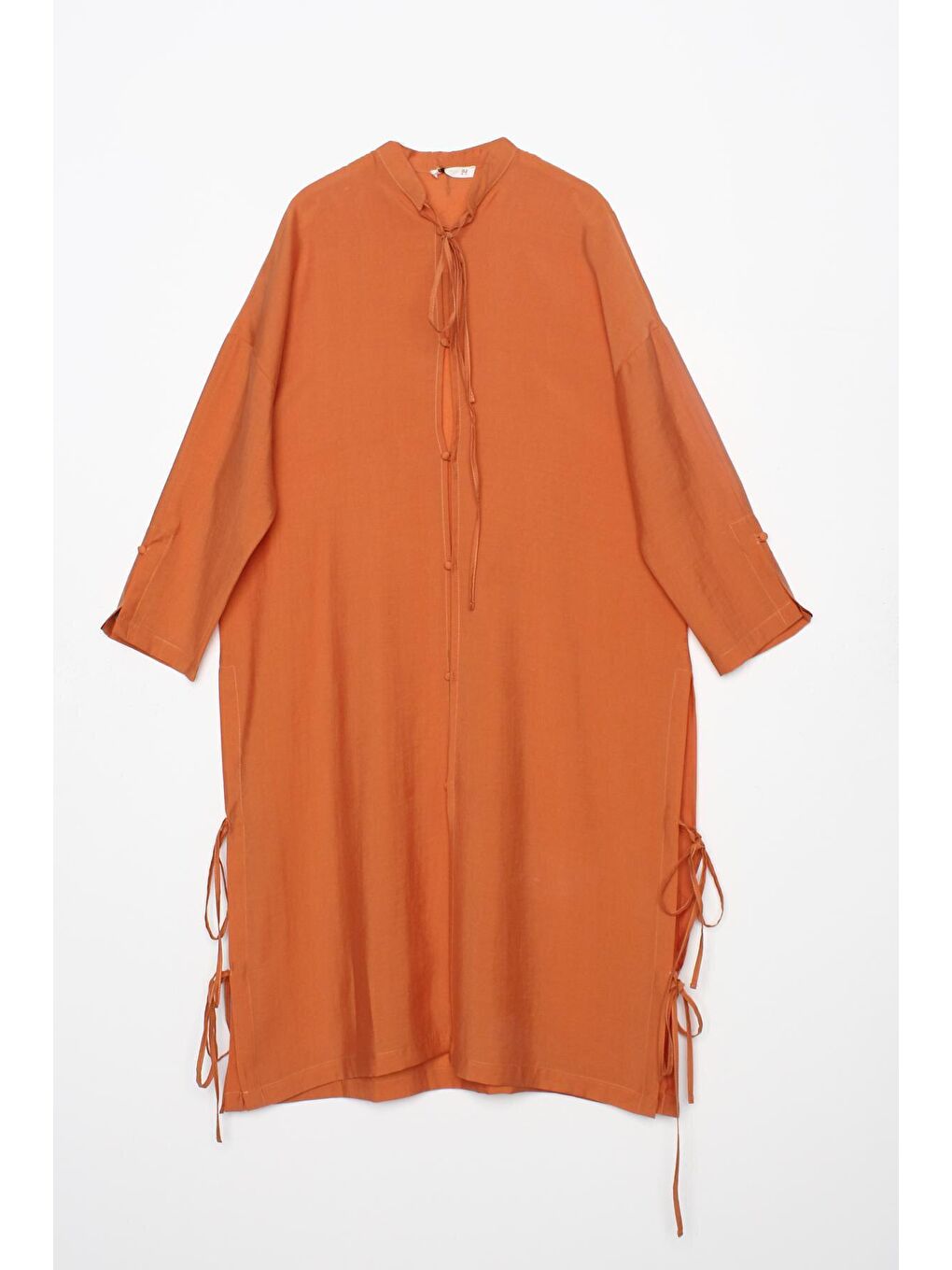 Kahverengi Tarçın Hakim Yaka Bağcıklı Yanları Yırtmaçlı Yazlık Ferace-4