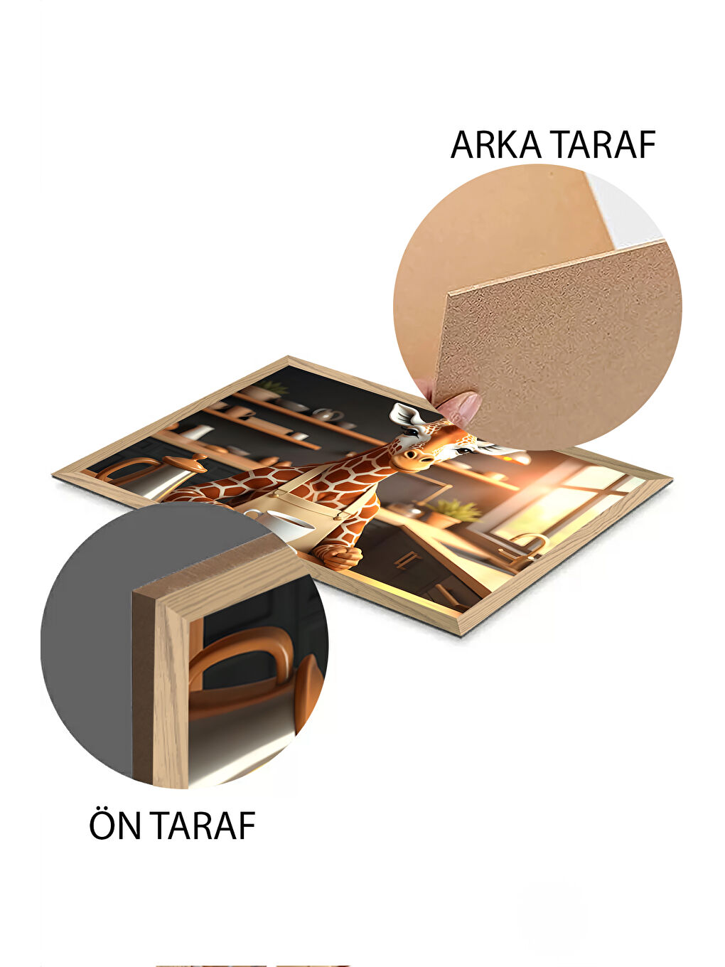 Beyaz Tek Parça Ahşap Çerçeve Görünümlü Zürafa Baskılı MDF 20x30 cm Tablo - Model 7-1