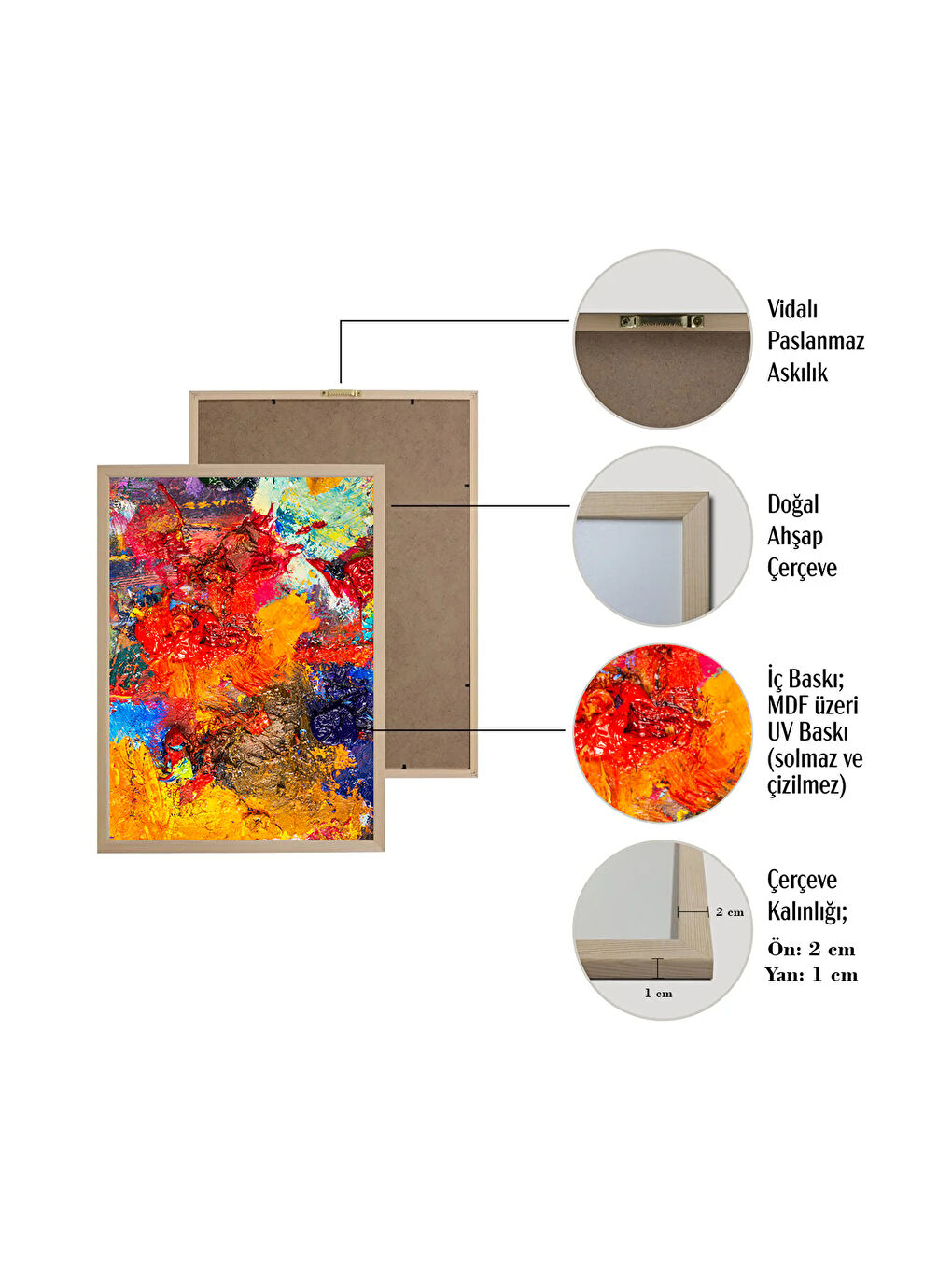 Beyaz 3 Parça Gerçek Ahşap Çerçeveli Tablo Seti - ARTCERCEVE18-2