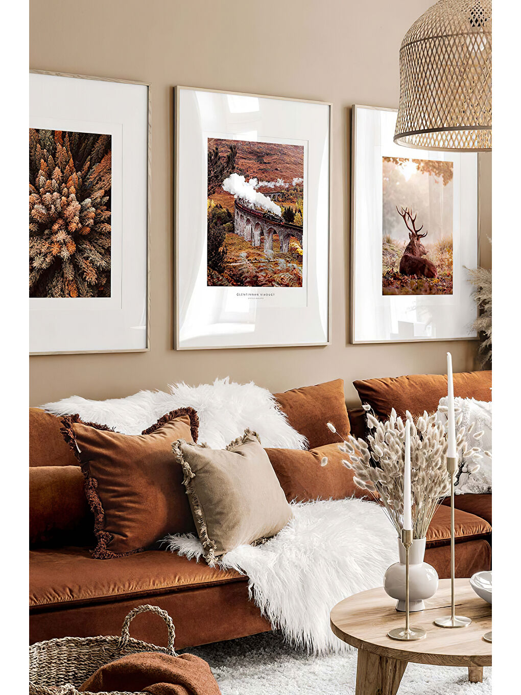 Beyaz 3 Parça Gerçek Ahşap Çerçeveli Tablo Seti - ARTCERCEVE20