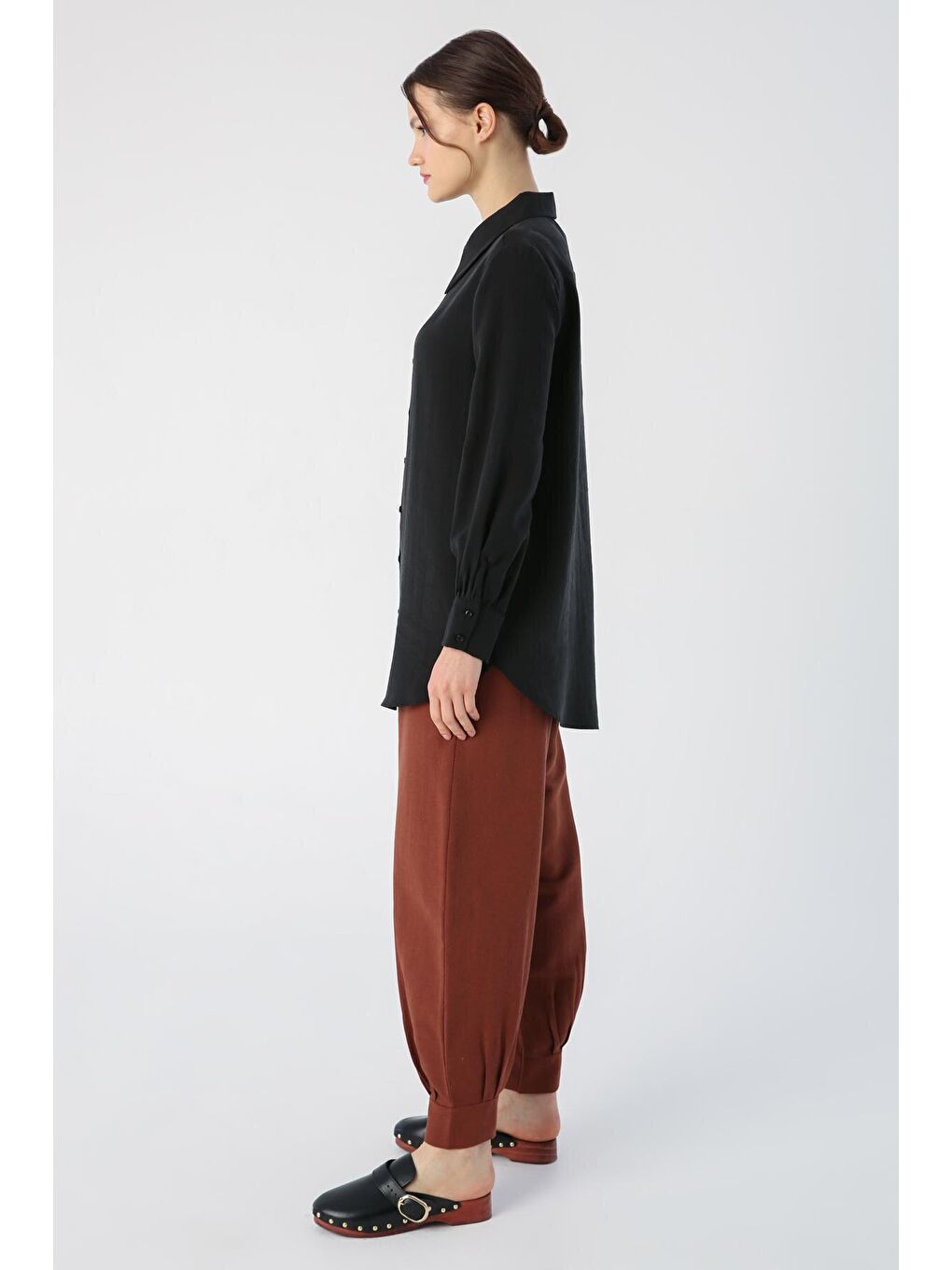 Siyah Sivri Yaka Gömlek Tunik-2