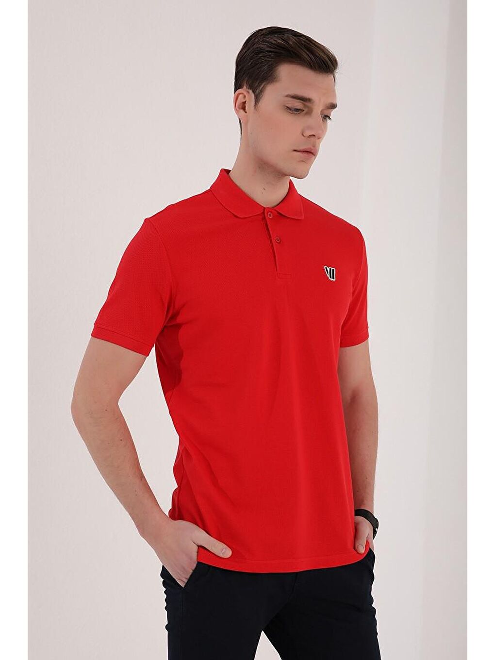 TOMMYLIFE Kırmızı Basic Göğüs Logolu Standart Kalıp Triko Polo Yaka Erkek T-Shirt - 87768