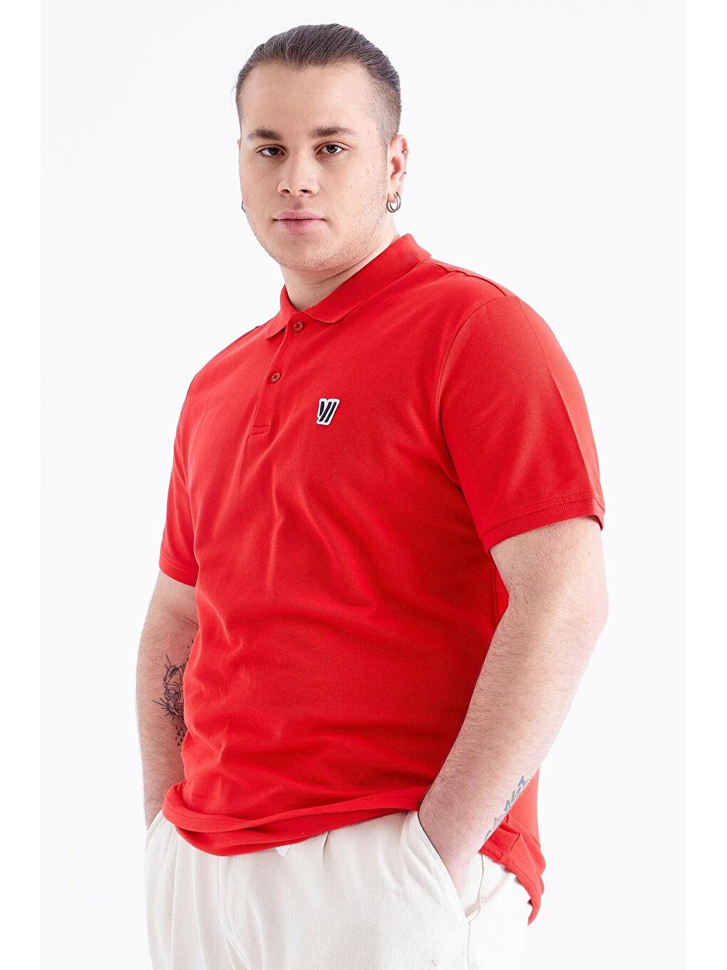 TOMMYLIFE Kırmızı Basic Göğüs Logolu Standart Kalıp Triko Polo Yaka Erkek T-Shirt - 87768 - 1