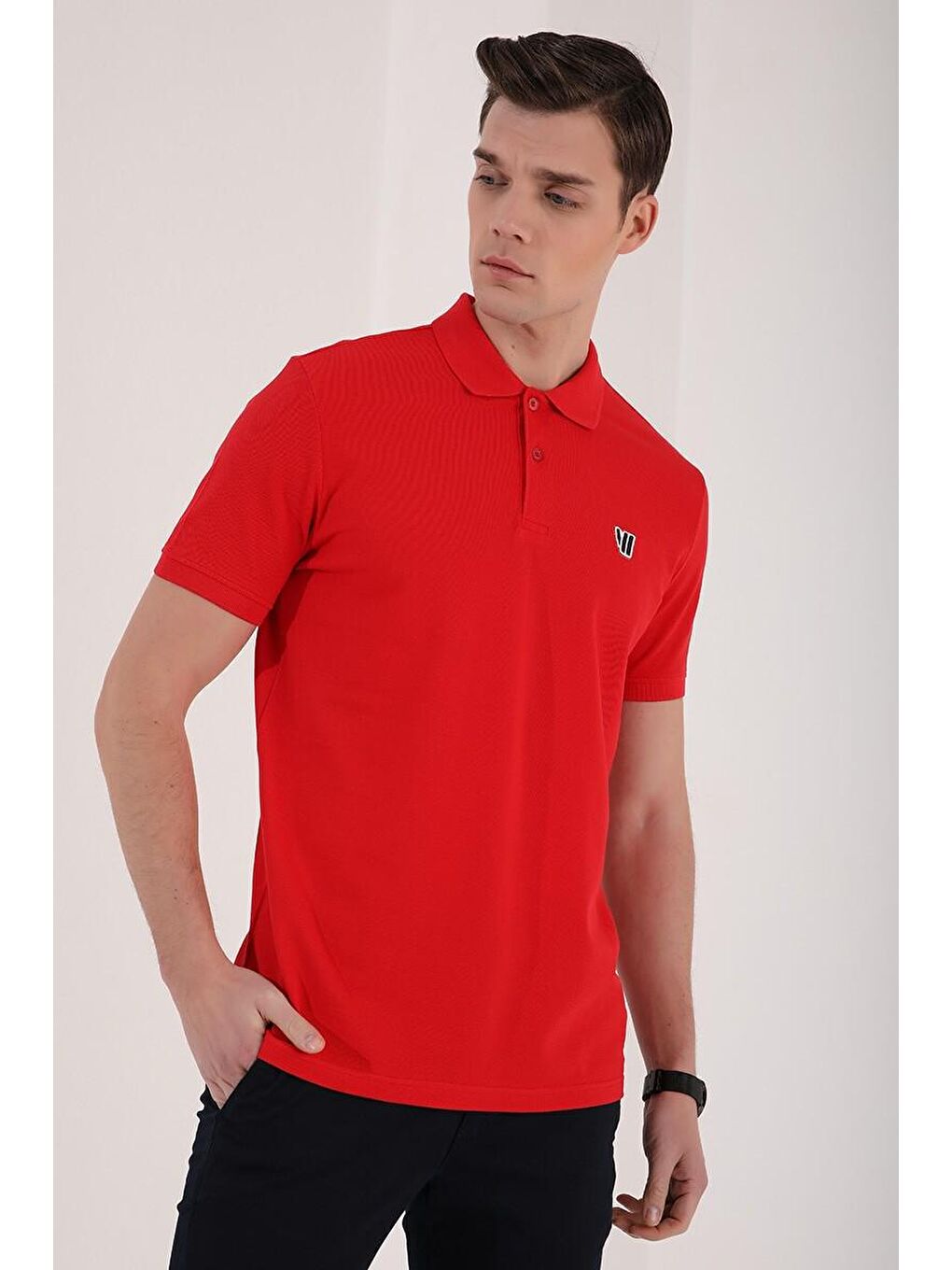 TOMMYLIFE Kırmızı Basic Göğüs Logolu Standart Kalıp Triko Polo Yaka Erkek T-Shirt - 87768 - 2