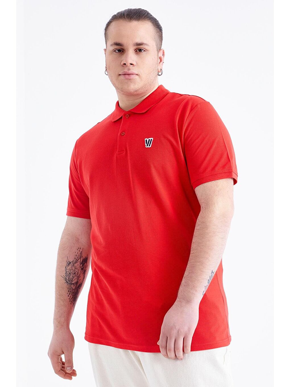 TOMMYLIFE Kırmızı Basic Göğüs Logolu Standart Kalıp Triko Polo Yaka Erkek T-Shirt - 87768 - 3