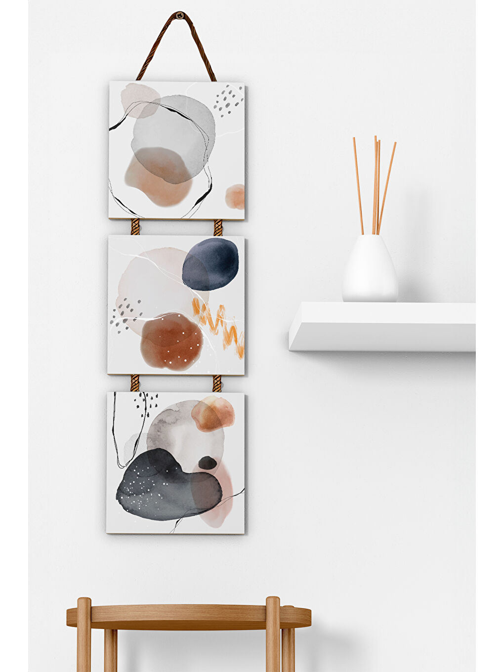 Beyaz 3'lü Halat Askılı Mdf Tablo Seti - ARTHALAT-11