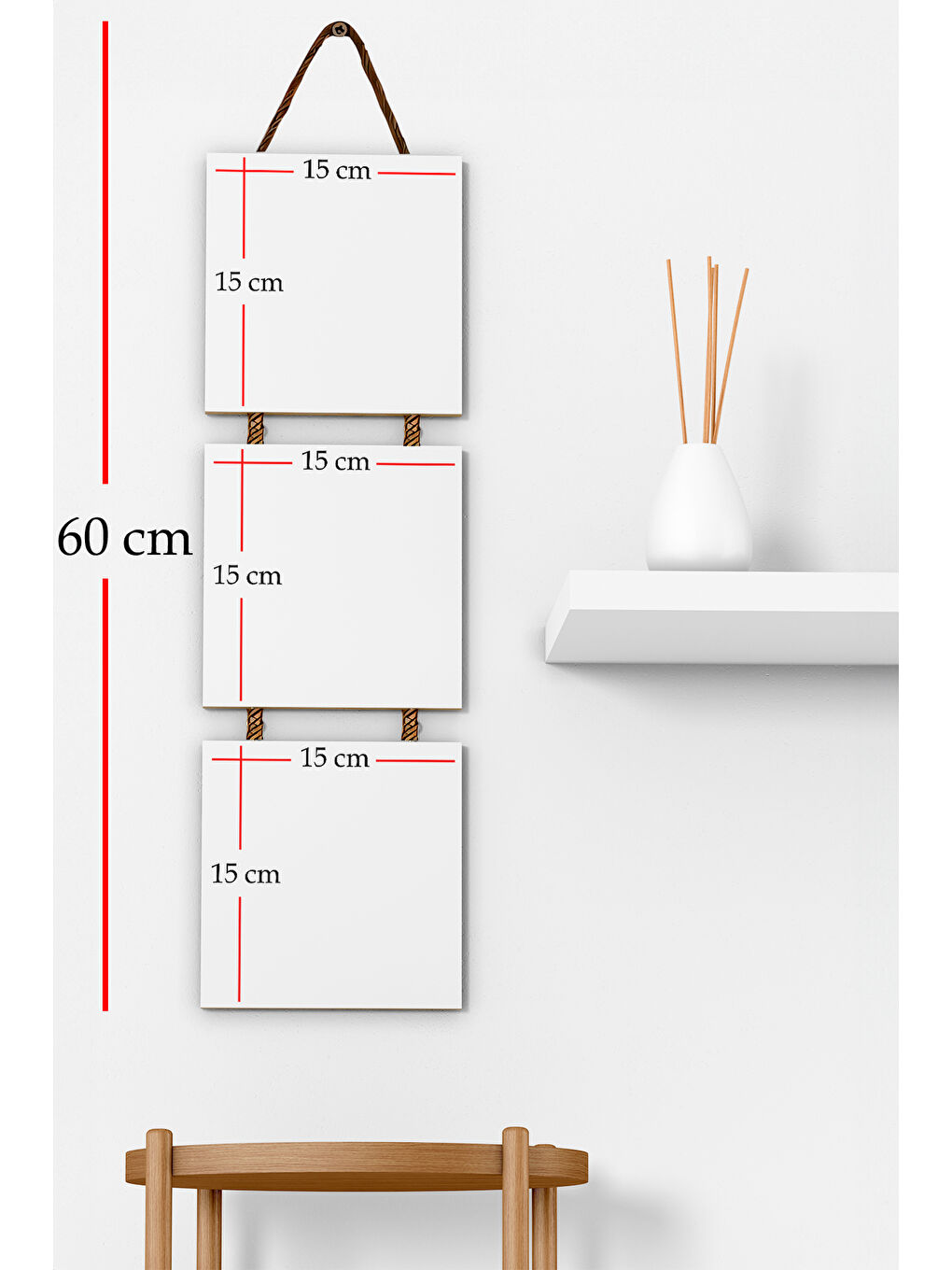 Beyaz 3'lü Halat Askılı Mdf Tablo Seti - ARTHALAT-11-1