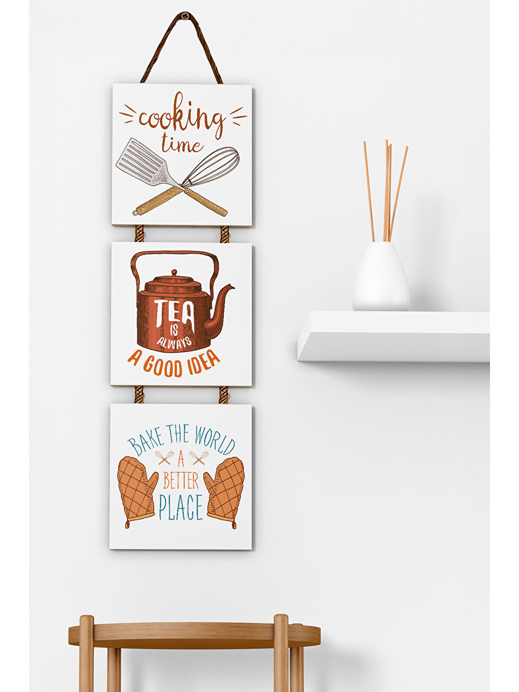 Beyaz 3'lü Halat Askılı Mdf Tablo Seti - ARTHALAT-8