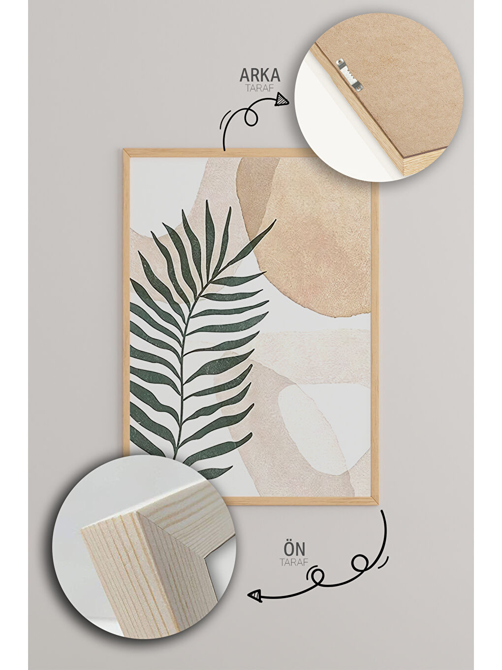 Beyaz 3 Parça Ham Renk Gerçek Ahşap Çerçeveli Tablo Seti - Model 10 - 50 x 70-4