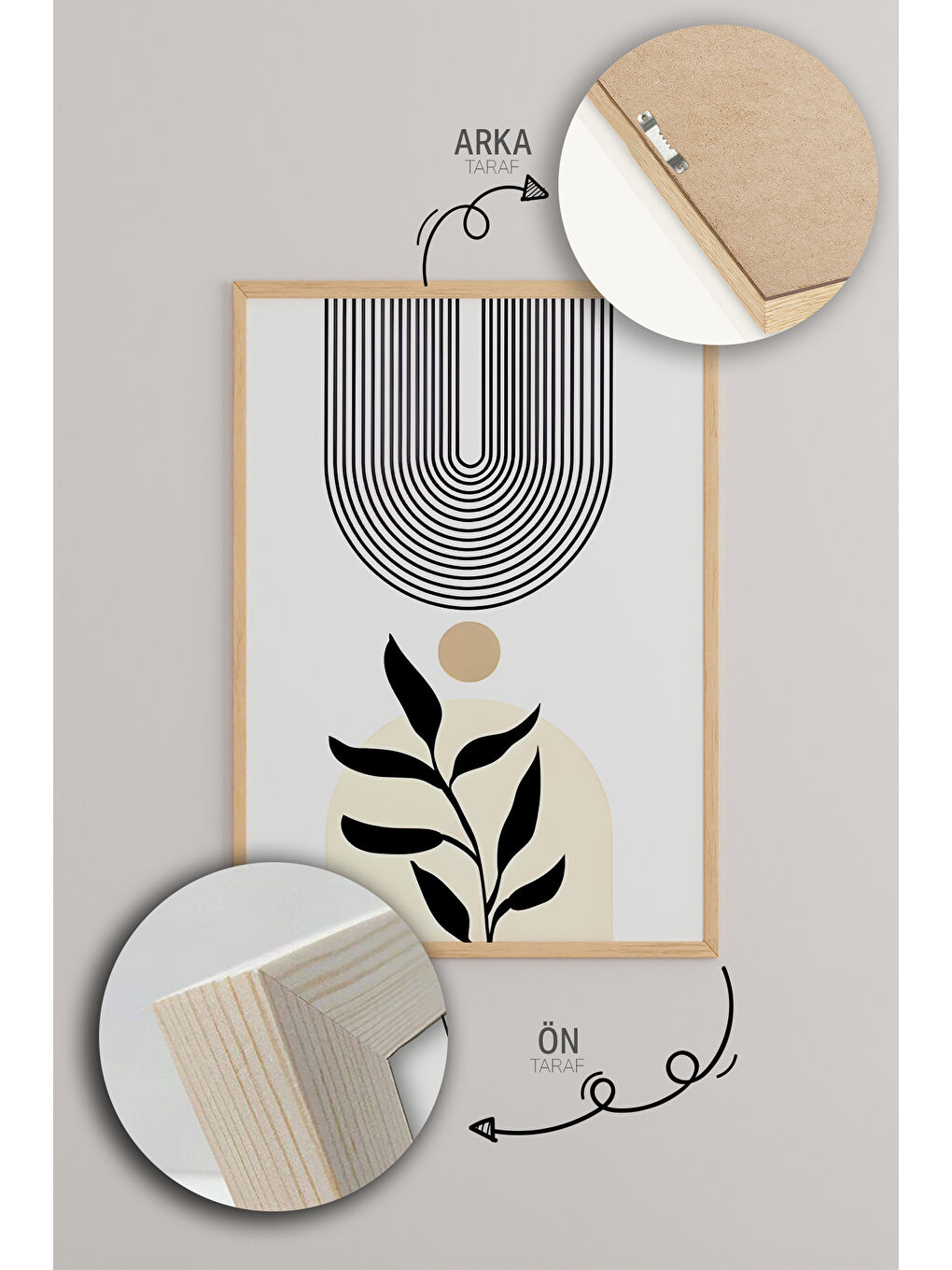 Beyaz 3 Parça Ham Renk Gerçek Ahşap Çerçeveli Tablo Seti - Model 11 - 33 x 48-4