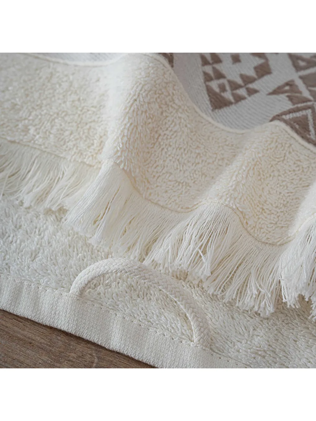 Ekru Hereke 2'li El Yüz Havlusu Seti %100 Pamuk Jakarlı Krem 50x80 Cm-3