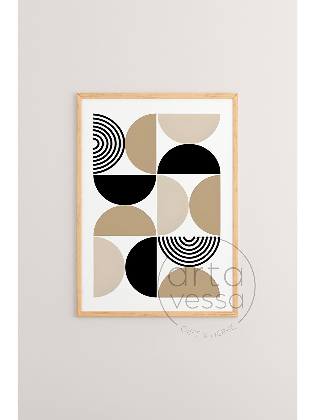 Beyaz 3 Parça Ham Renk Gerçek Ahşap Çerçeveli Tablo Seti - Model 11 - 50 x 70-2