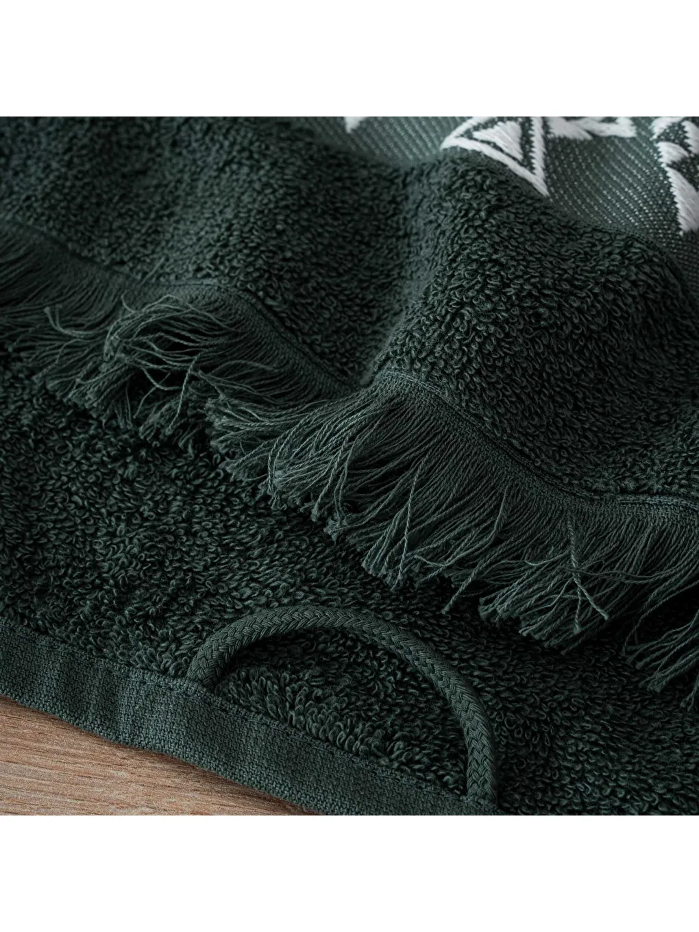 Hereke 2'li El Yüz Havlusu Seti %100 Pamuk Jakarlı Krem Bordürlü Yeşil 50x80 Cm-3