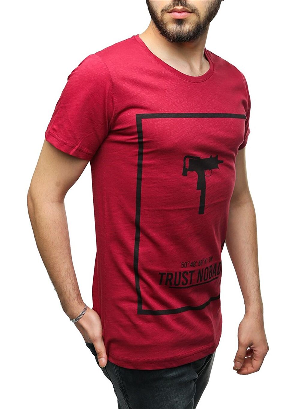 Uzi Baskılı Bordo Tişört 2533
