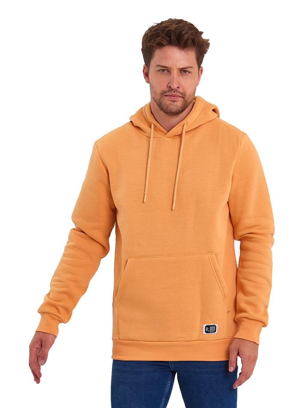 Sarı 3 İplik Şardonlu Kapüşonlu Erkek Hoodie