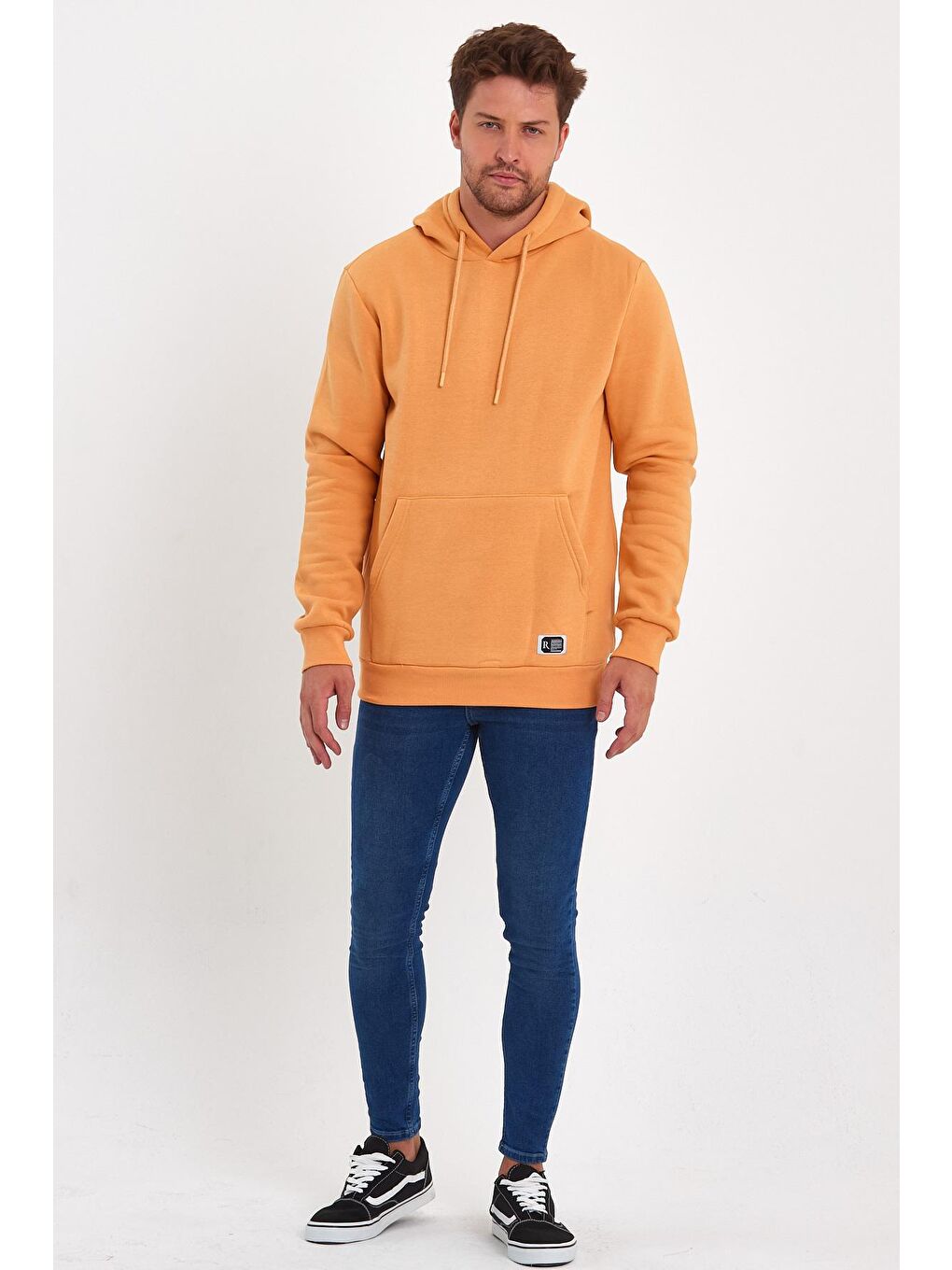 Sarı 3 İplik Şardonlu Kapüşonlu Erkek Hoodie-1
