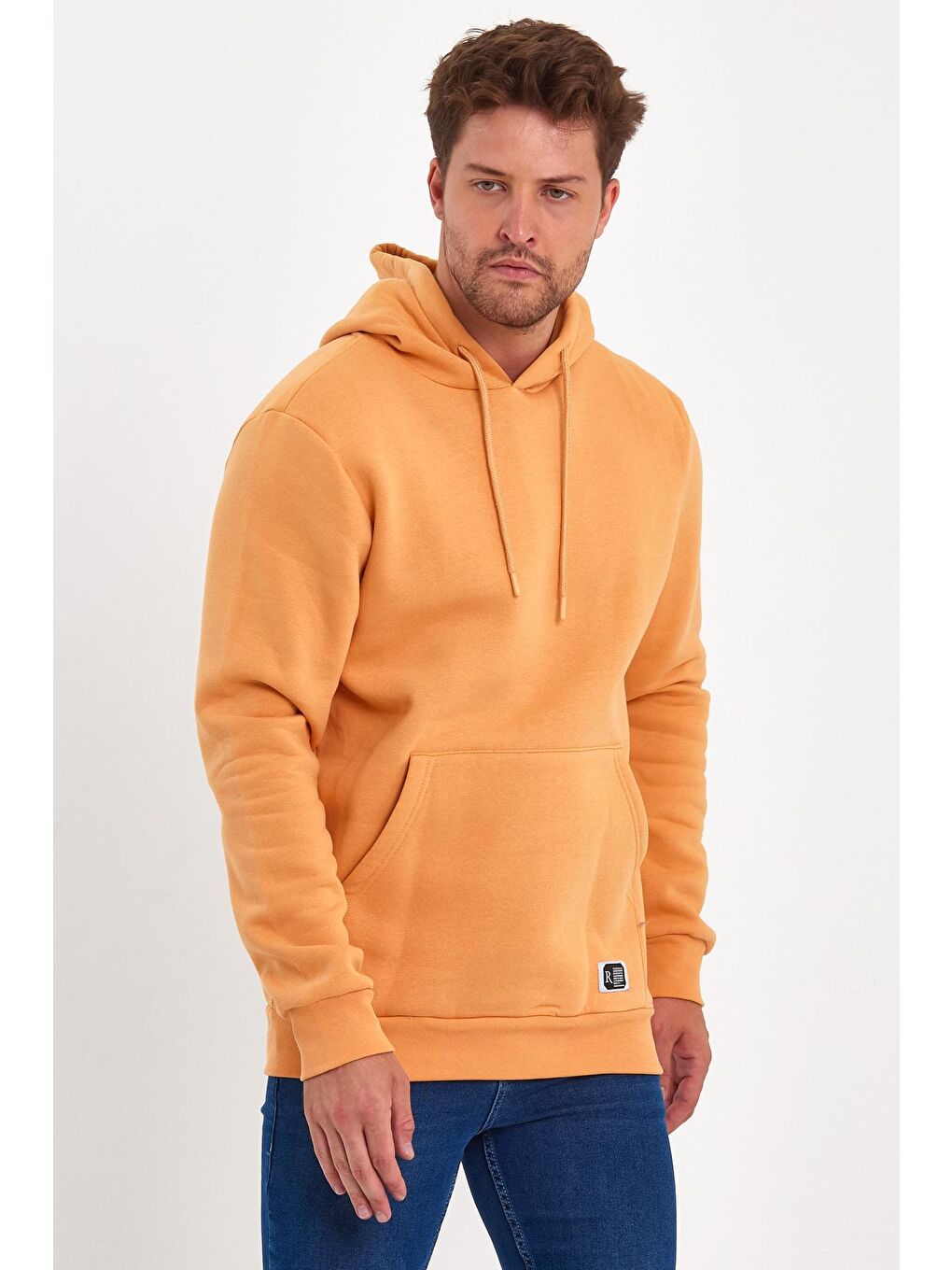 Sarı 3 İplik Şardonlu Kapüşonlu Erkek Hoodie-2