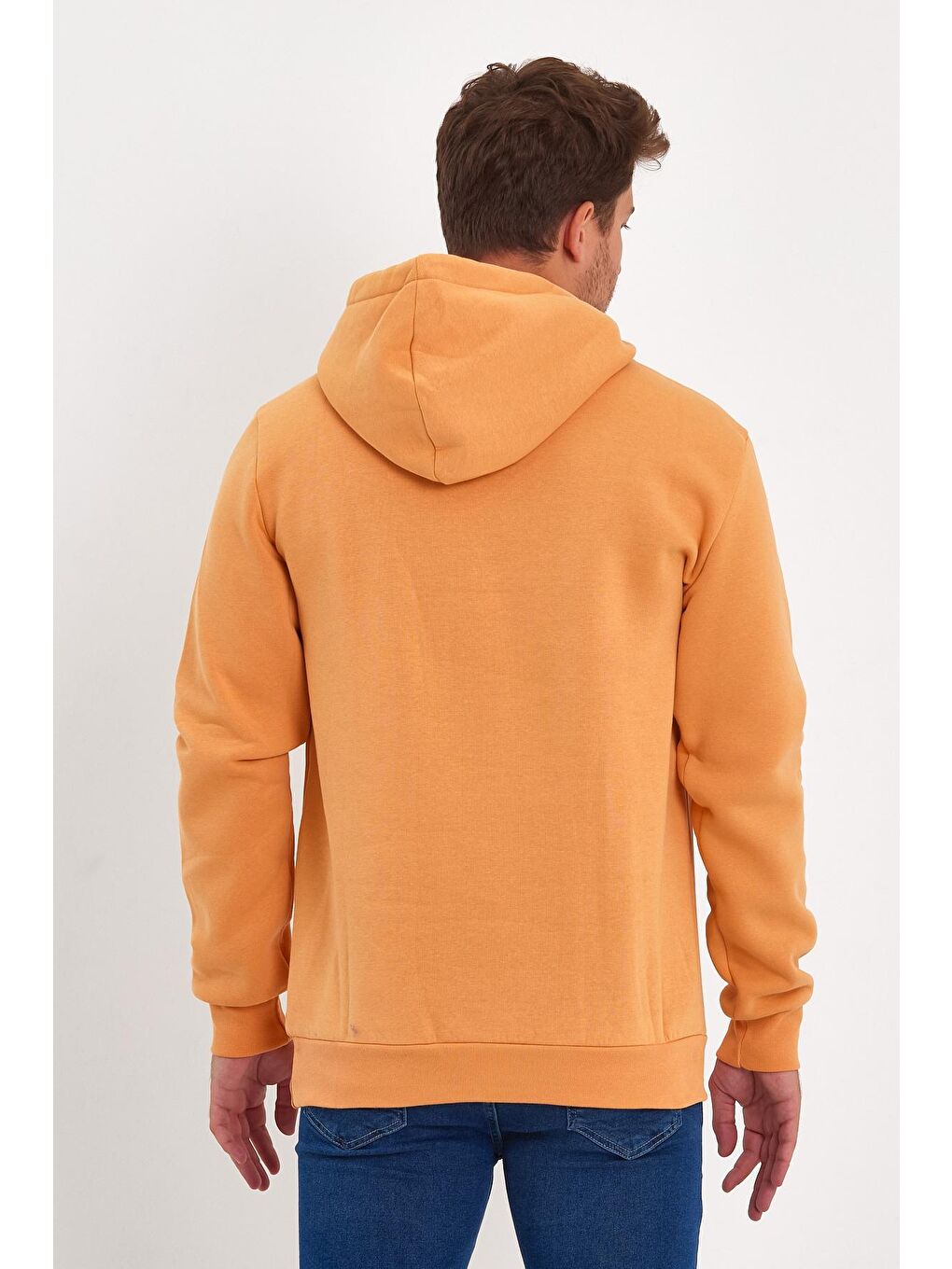 Sarı 3 İplik Şardonlu Kapüşonlu Erkek Hoodie-4