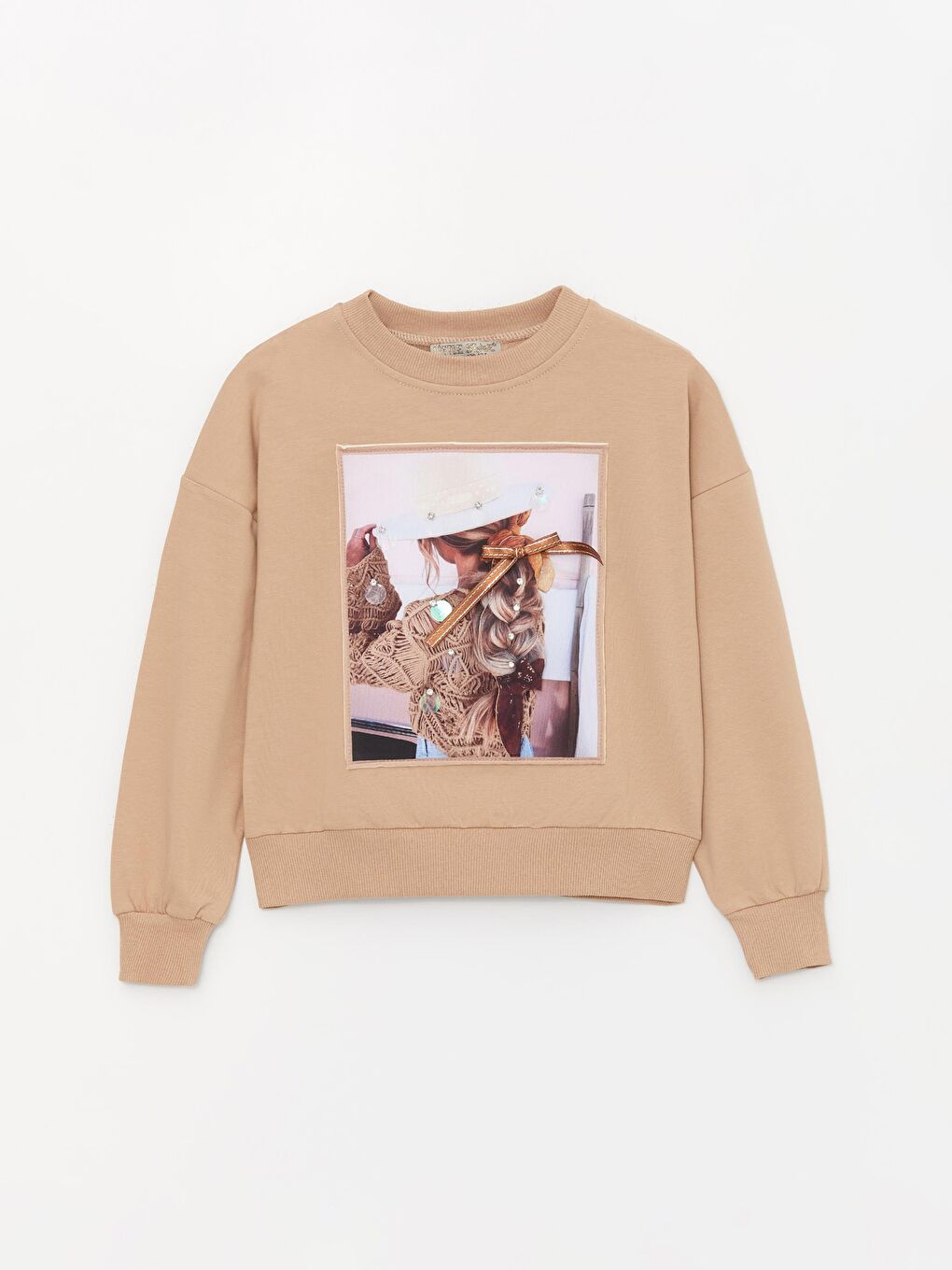 Bej Kız Çocuk Aksesuarlı Kız Detay SweatShirt