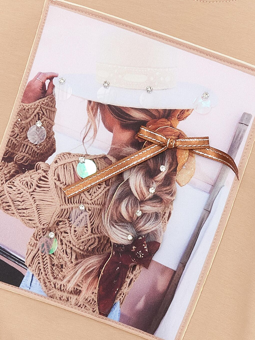 Bej Kız Çocuk Aksesuarlı Kız Detay SweatShirt-2