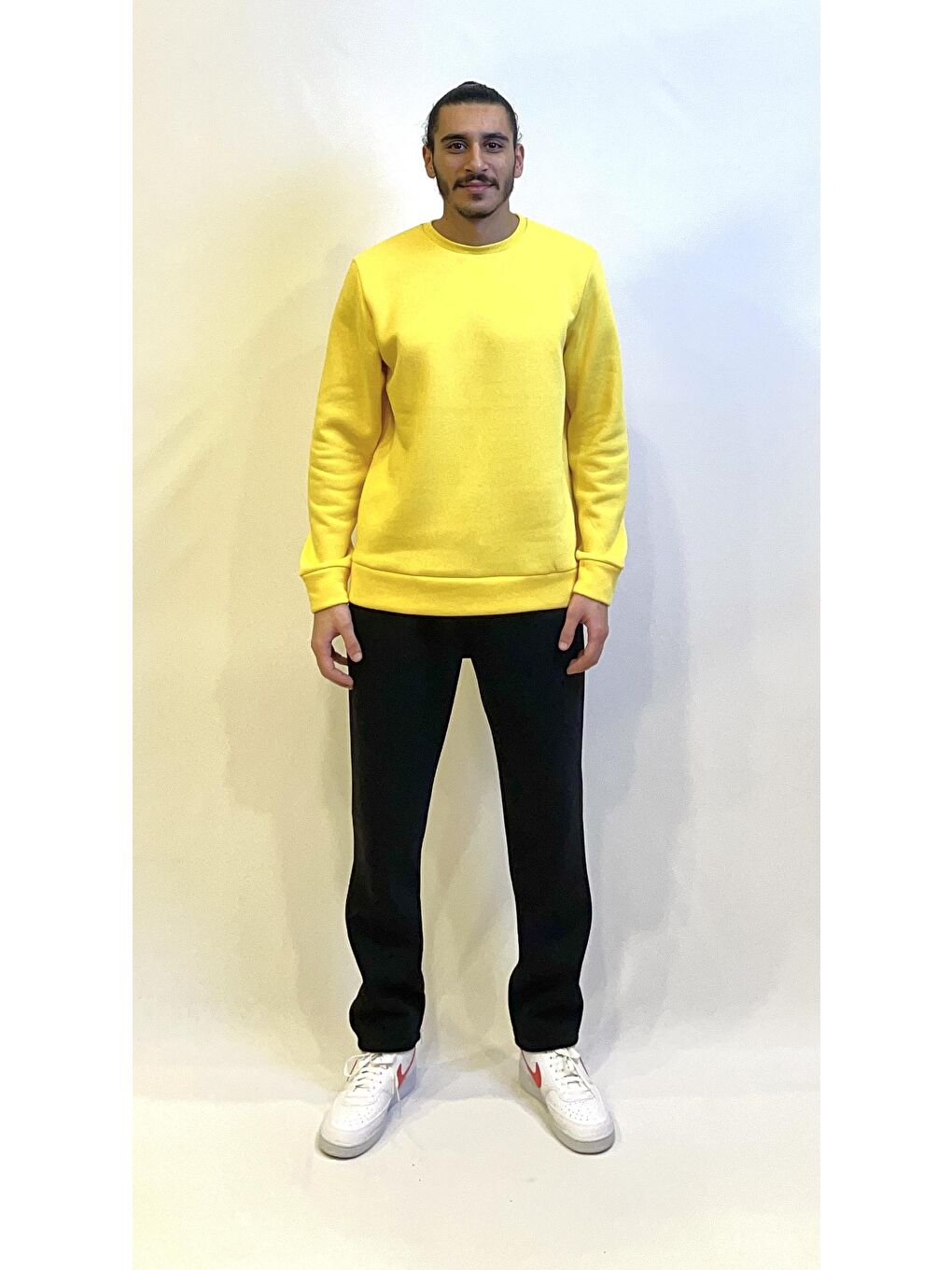 Süperlife Sarı Erkek Bisiklet Yaka Rahat Kalıp 3 iplik İçi Polarlı Kalın Sweatshirt SPR24SW36