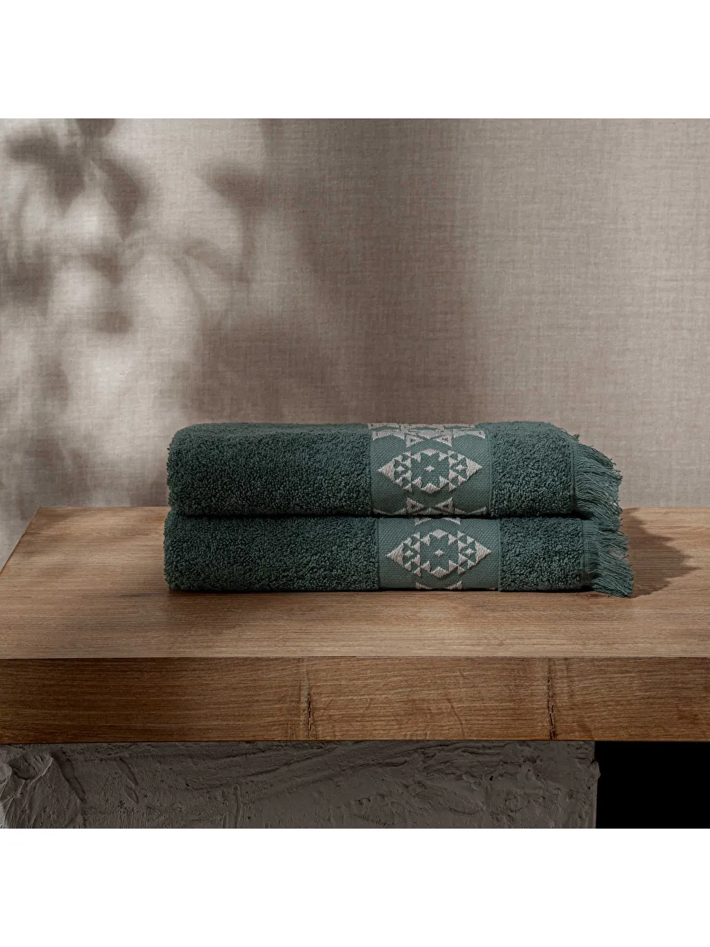 Hereke 2'li El Yüz Havlusu Seti %100 Pamuk Jakarlı Yeşil 50x80 Cm-1