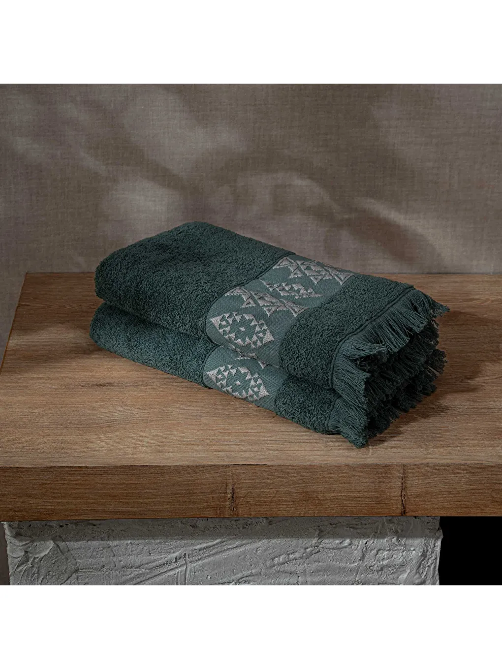 Hereke 2'li El Yüz Havlusu Seti %100 Pamuk Jakarlı Yeşil 50x80 Cm-3