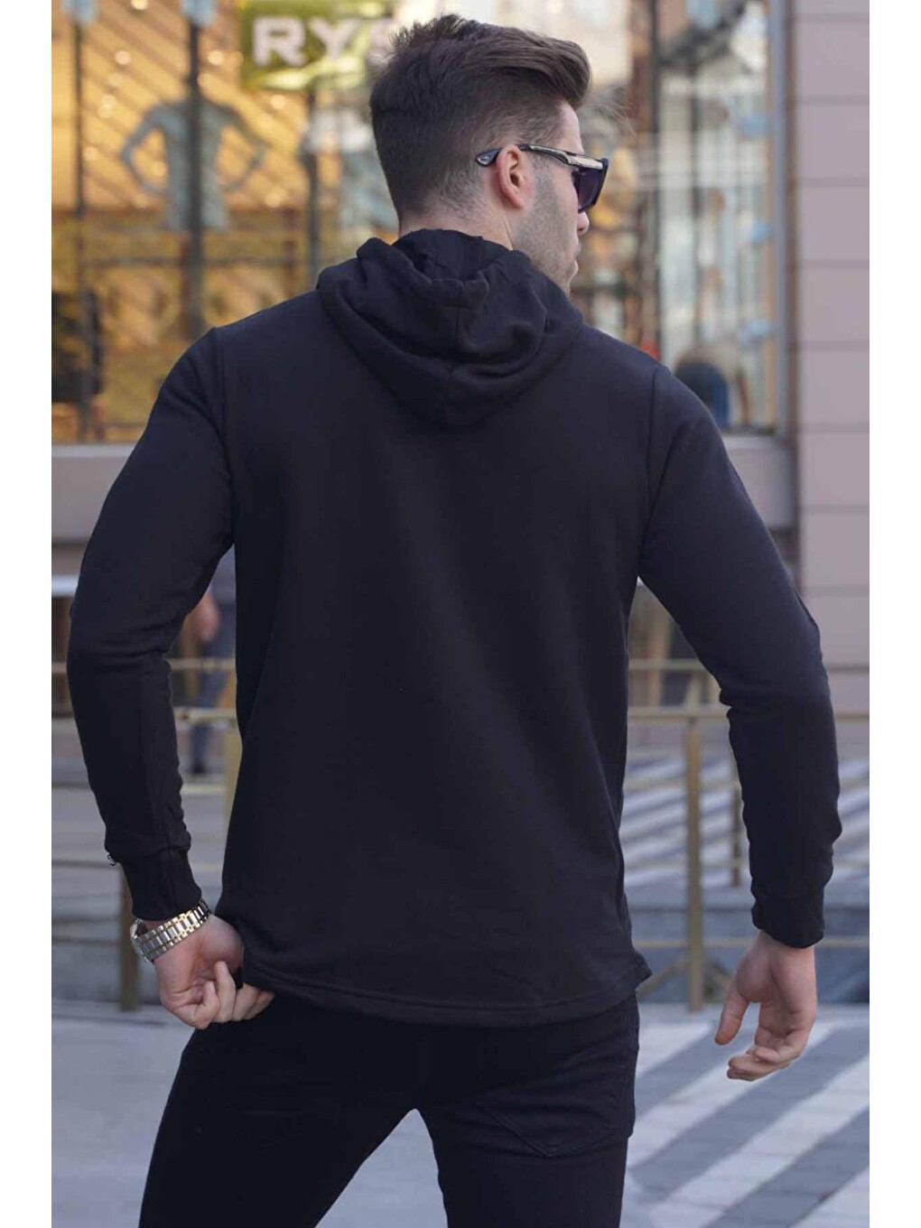 Kapüşonlu Baskılı Sweatshirt Siyah 2779-2